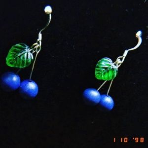 Hand Painted Blueberry Silver Earrings🎇